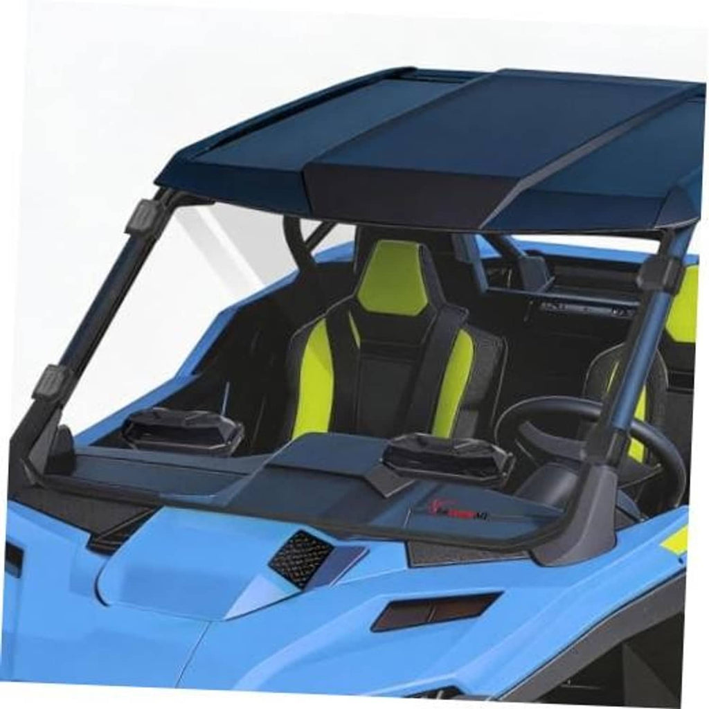 UTV full vented windshield with dark tinted polycarbonate panel and black mounting frame