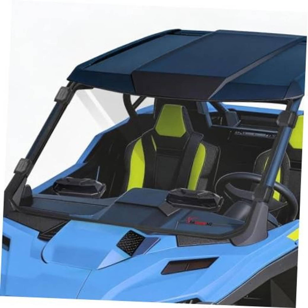 UTV full vented windshield with dark tinted polycarbonate panel and black mounting frame