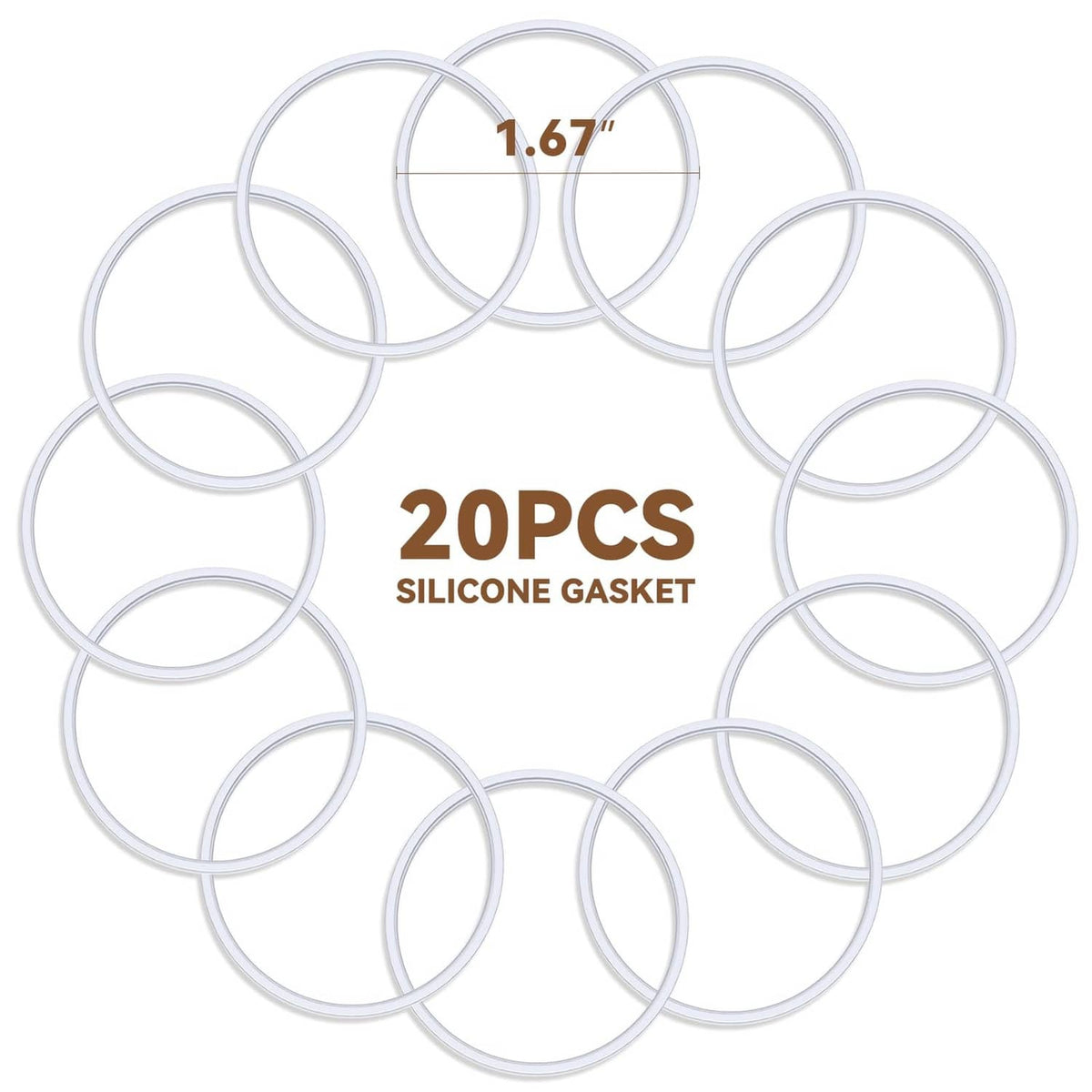 Pack of white silicone gasket rings, 20 pcs, circular reusable K cup seals