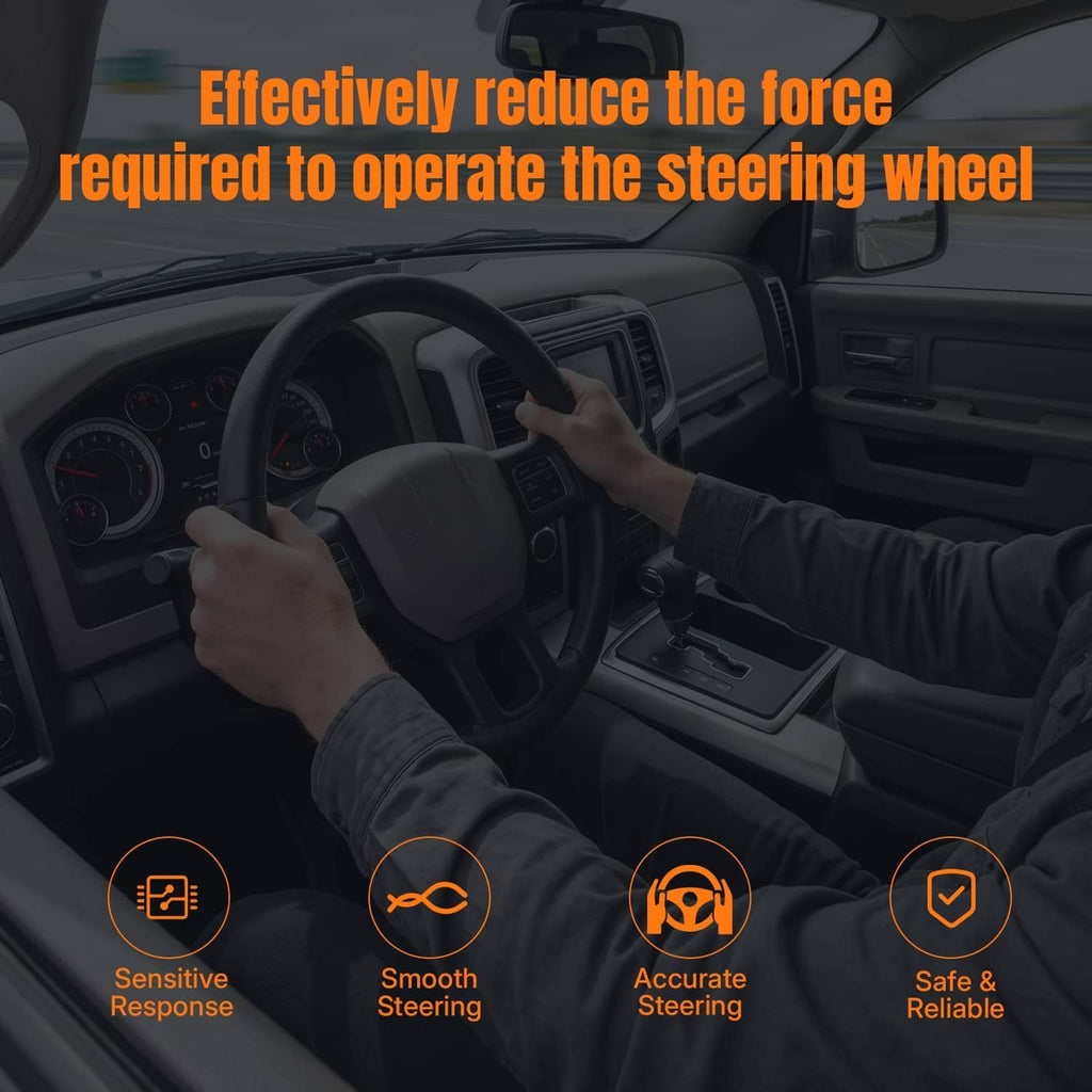Power steering wheel assist concept illustration with driving cabin view