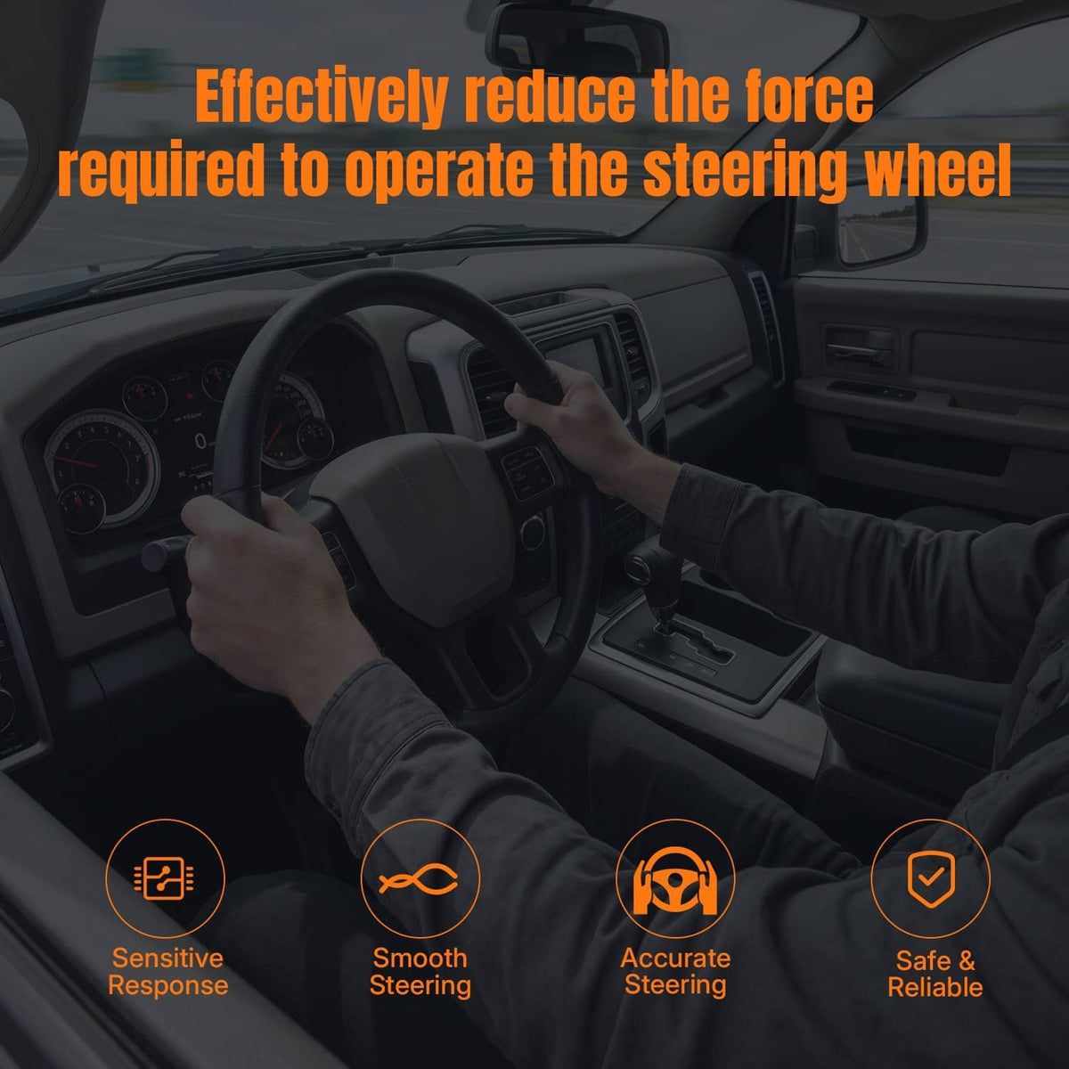 Power steering wheel assist concept illustration with driving cabin view