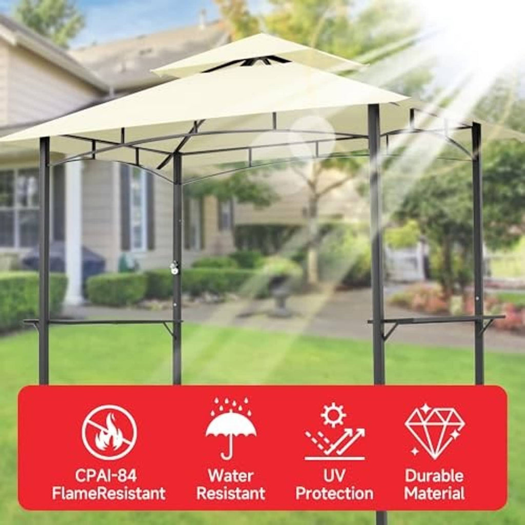 Cream replacement canopy top on metal gazebo frame for 5x8 outdoor grill shelter