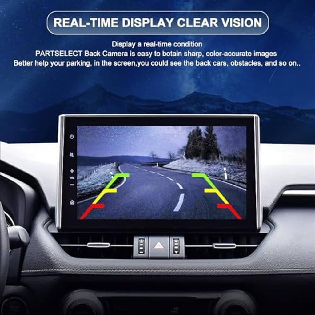 Real-time display backup camera graphic with screen view for parking