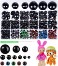 Crochet safety eyes set in clear organizer tray with assorted sizes and shiny black eyes