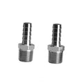 Stainless steel hose barb to NPT fitting, two-piece pack; chrome finish, threaded ends