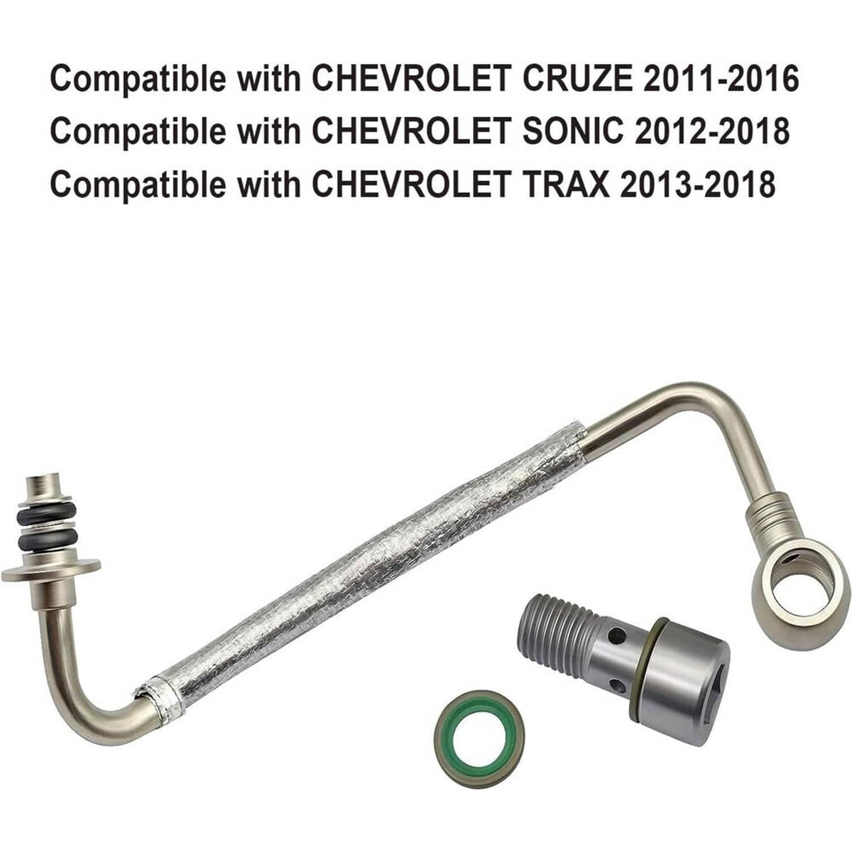 Turbo oil feed pipe tube assembly with threaded fitting and green O-ring