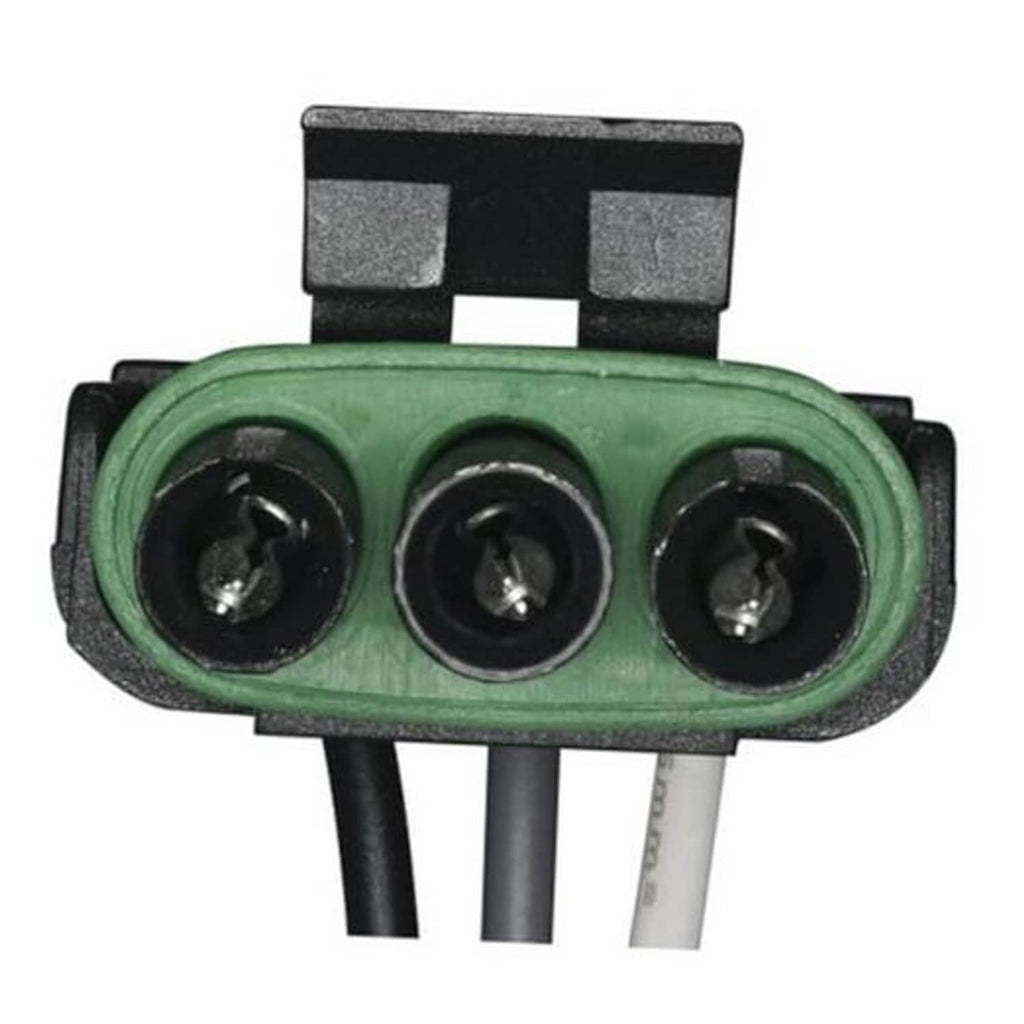 3-pin throttle position sensor connector pigtail, green housing with three metal terminals