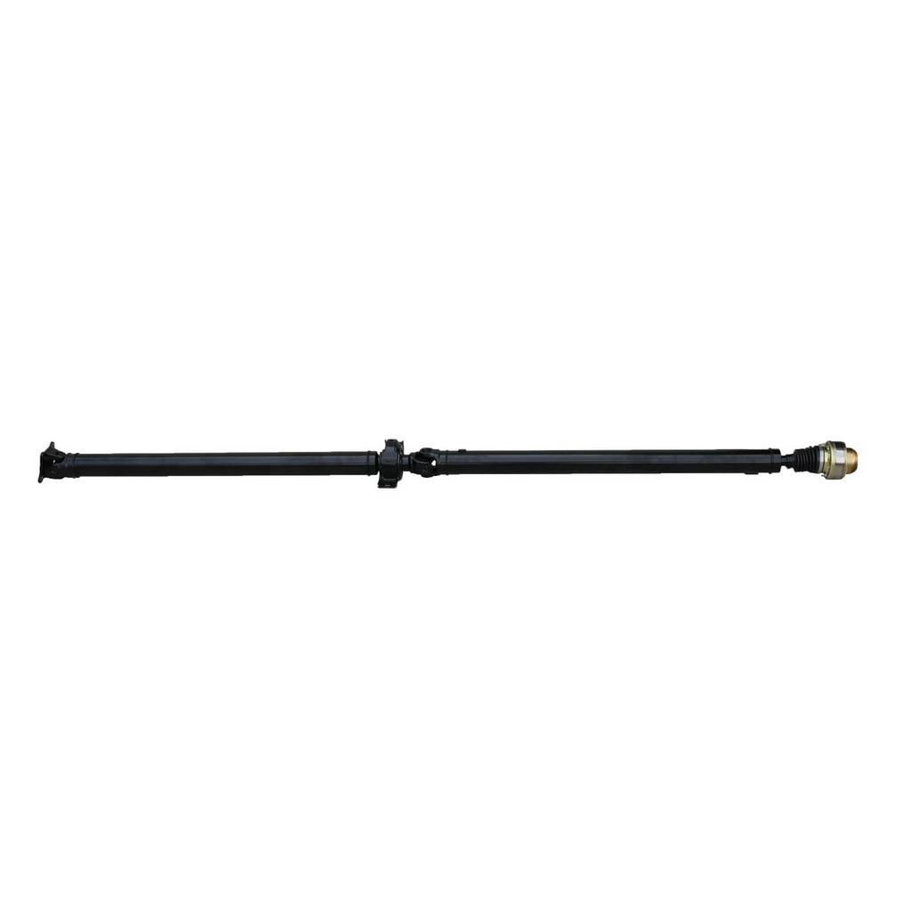 Rear prop driveshaft with black shaft, center support, and metal end fitting