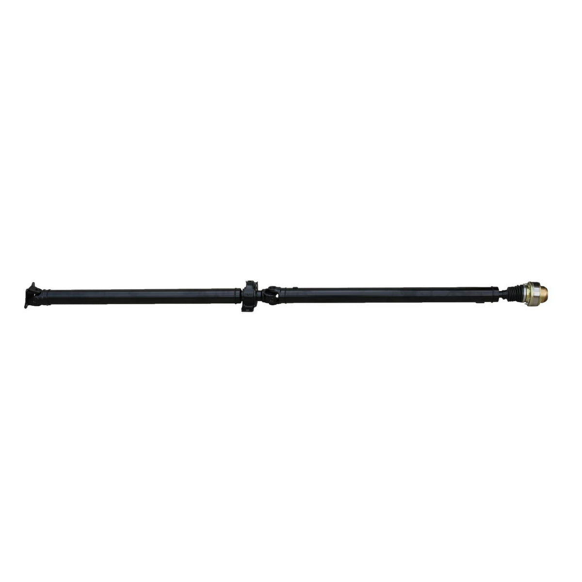 Rear prop driveshaft with black shaft, center support, and metal end fitting
