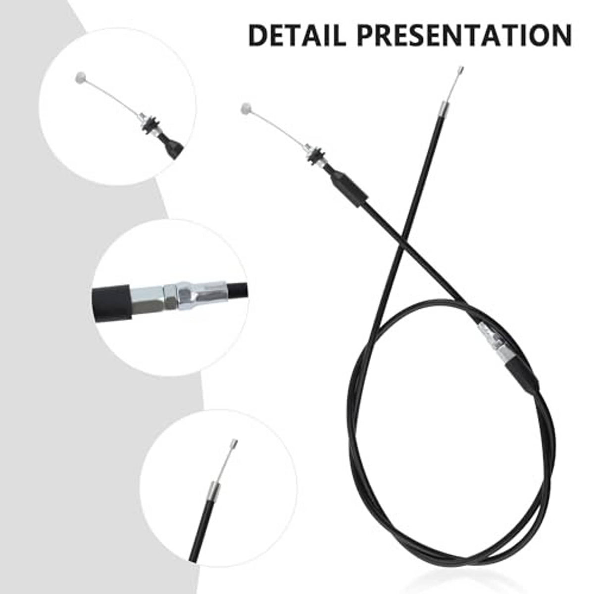 Black thumb throttle controller with throttle cable, detailed view of cable connections