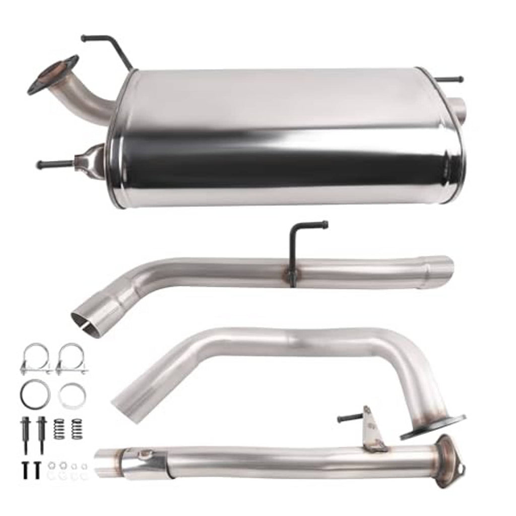Stainless steel exhaust muffler with resonator pipes and clamps, replacement kit set
