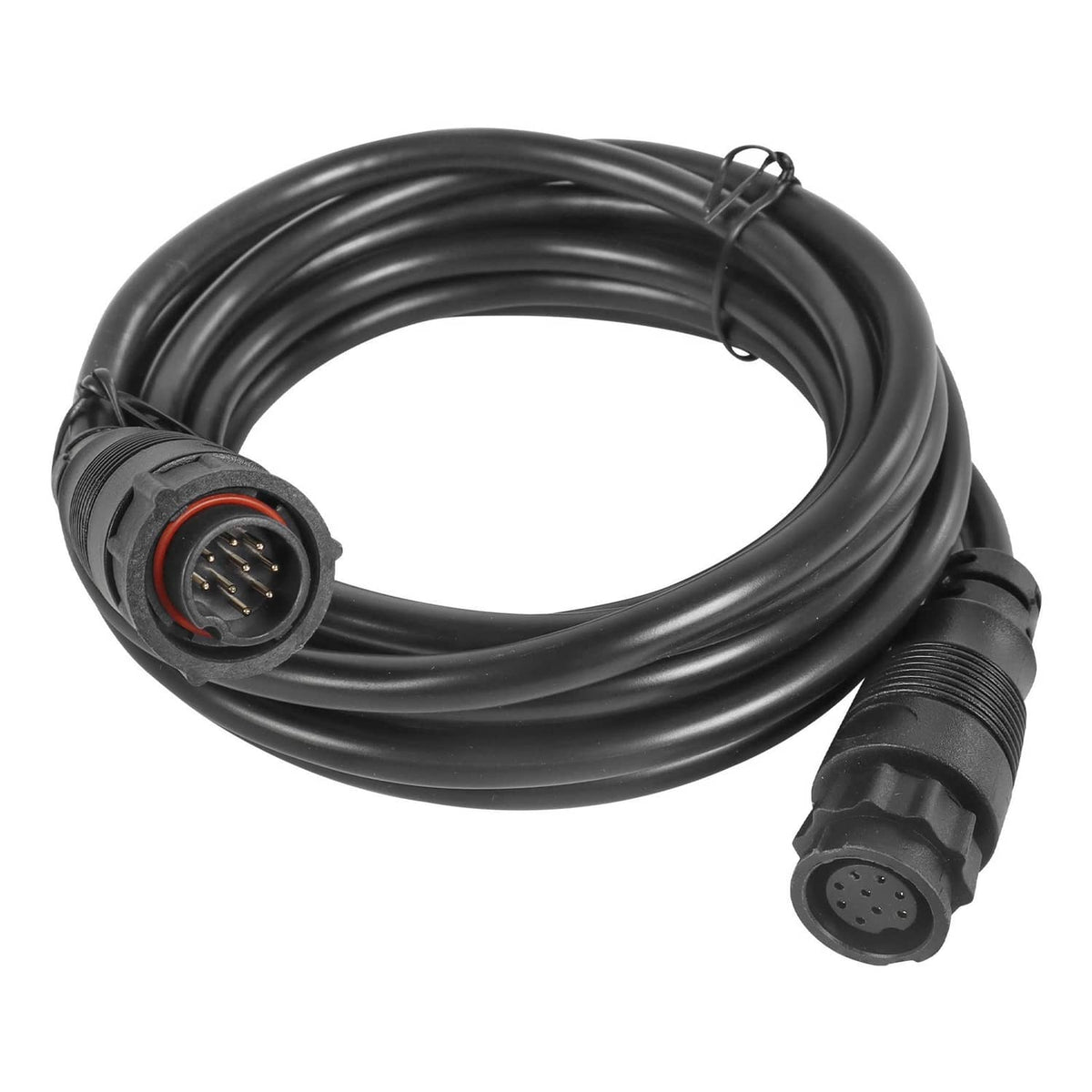 9-pin extension cable with circular male and female connectors, 10 ft black cable