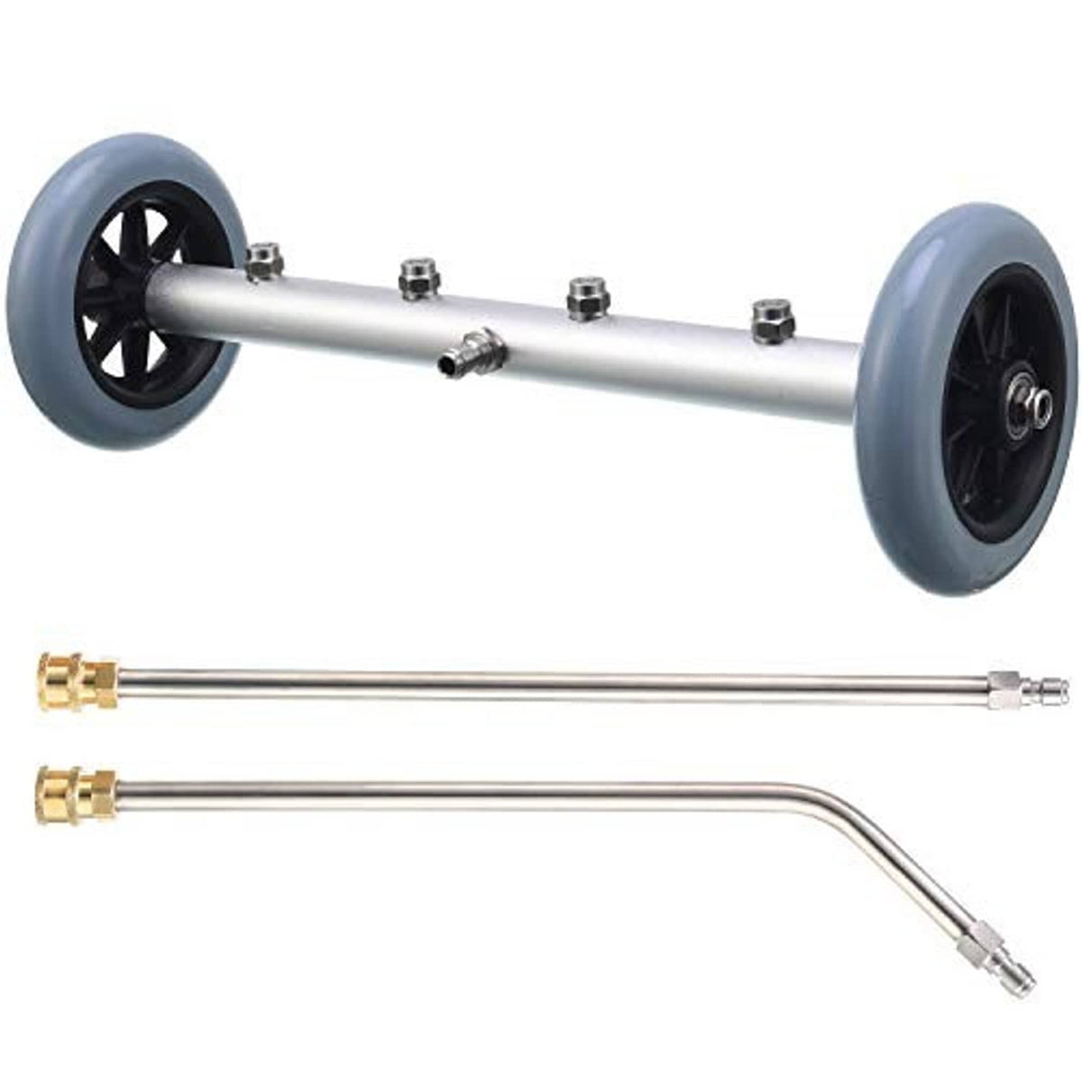 16-inch undercarriage cleaner with two wheels plus straight and curved extension wands
