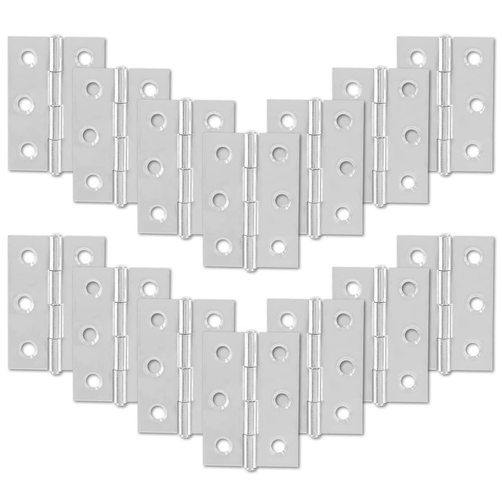 Collection of stainless steel butt hinges with central pins and multiple round screw holes