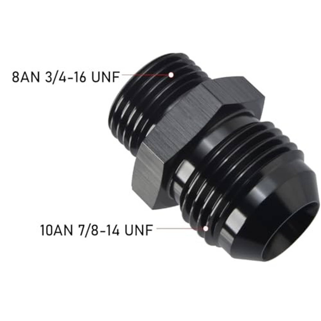 Black AN ORB fitting adapter with hex center and male threaded connection ends