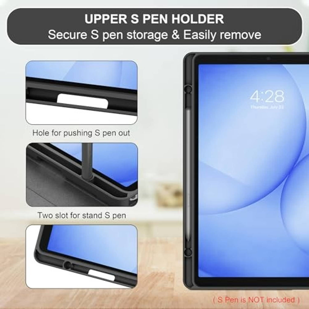 Tablet case with S Pen holder slot and two stand slots for tablet positioning