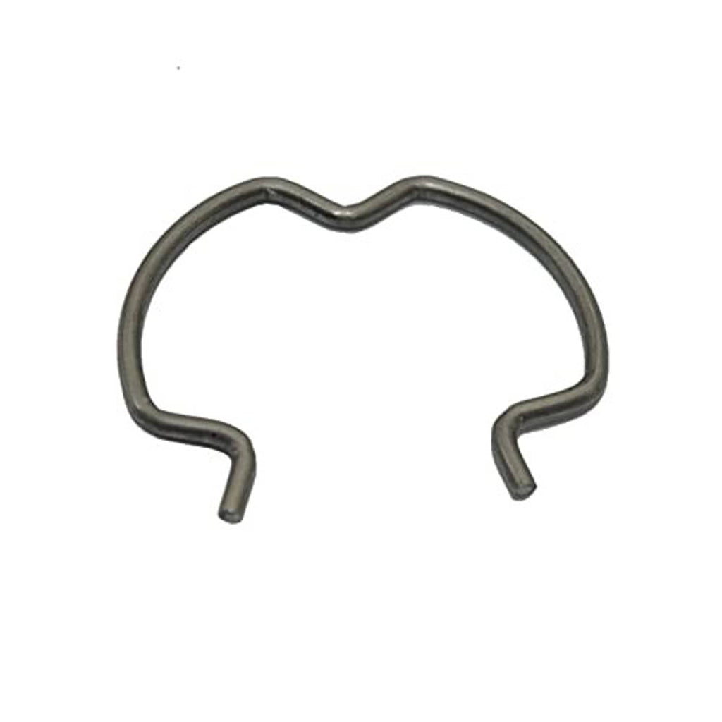 Single dark gray metal quick connector clip, U-shaped with curved ends