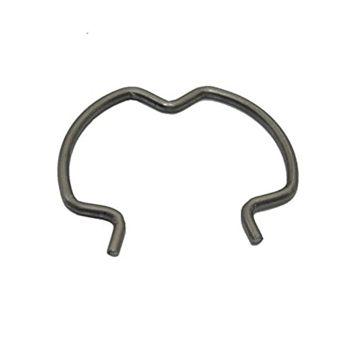 Single dark gray metal quick connector clip, U-shaped with curved ends