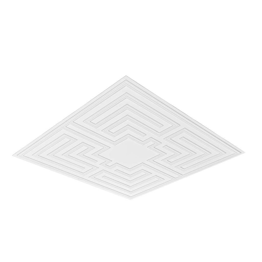 White PVC ceiling tile, square geometric Echo pattern with low-relief lines