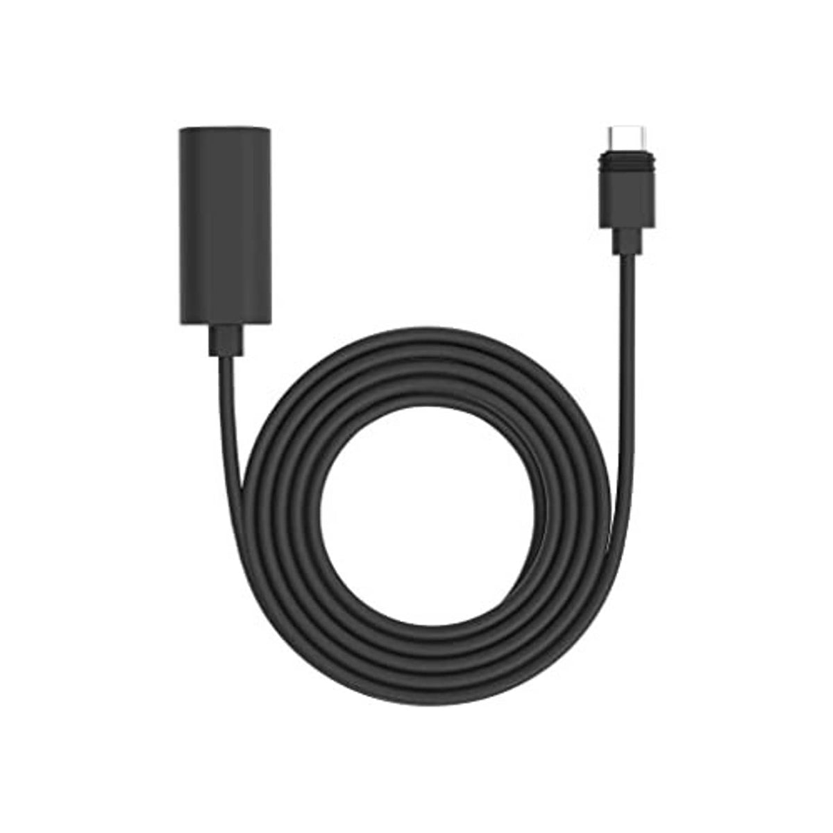 Black USB-C extension cable with two USB-C connectors, coiled