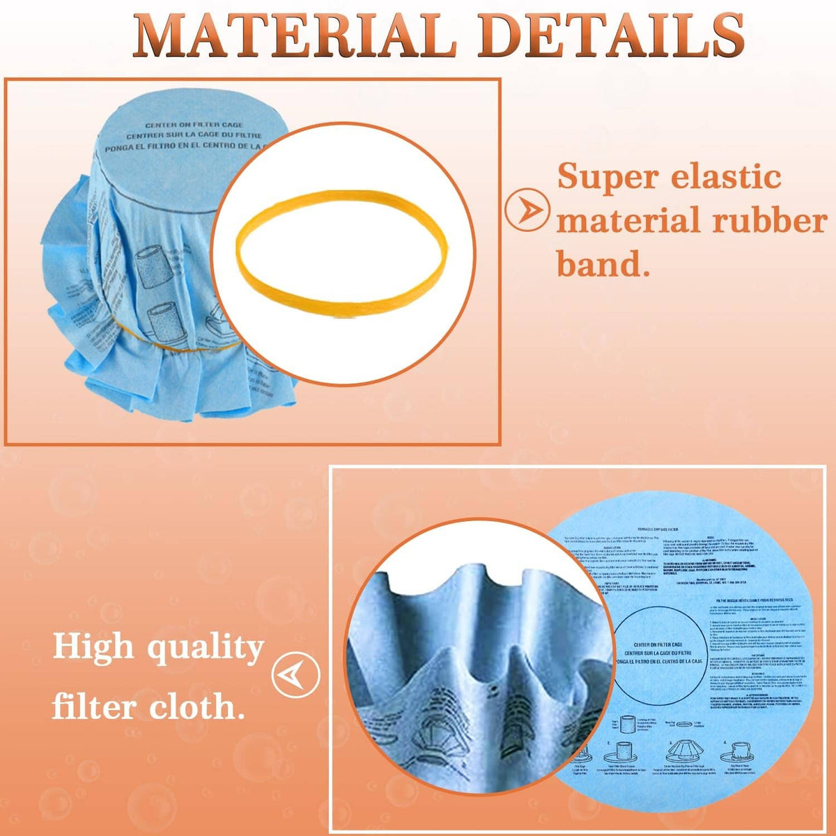 Blue filter cloth with elastic rubber retaining band for wet/dry vac use