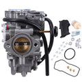 Carburetor assembly with black rubber hoses, throttle slide, and small hardware parts