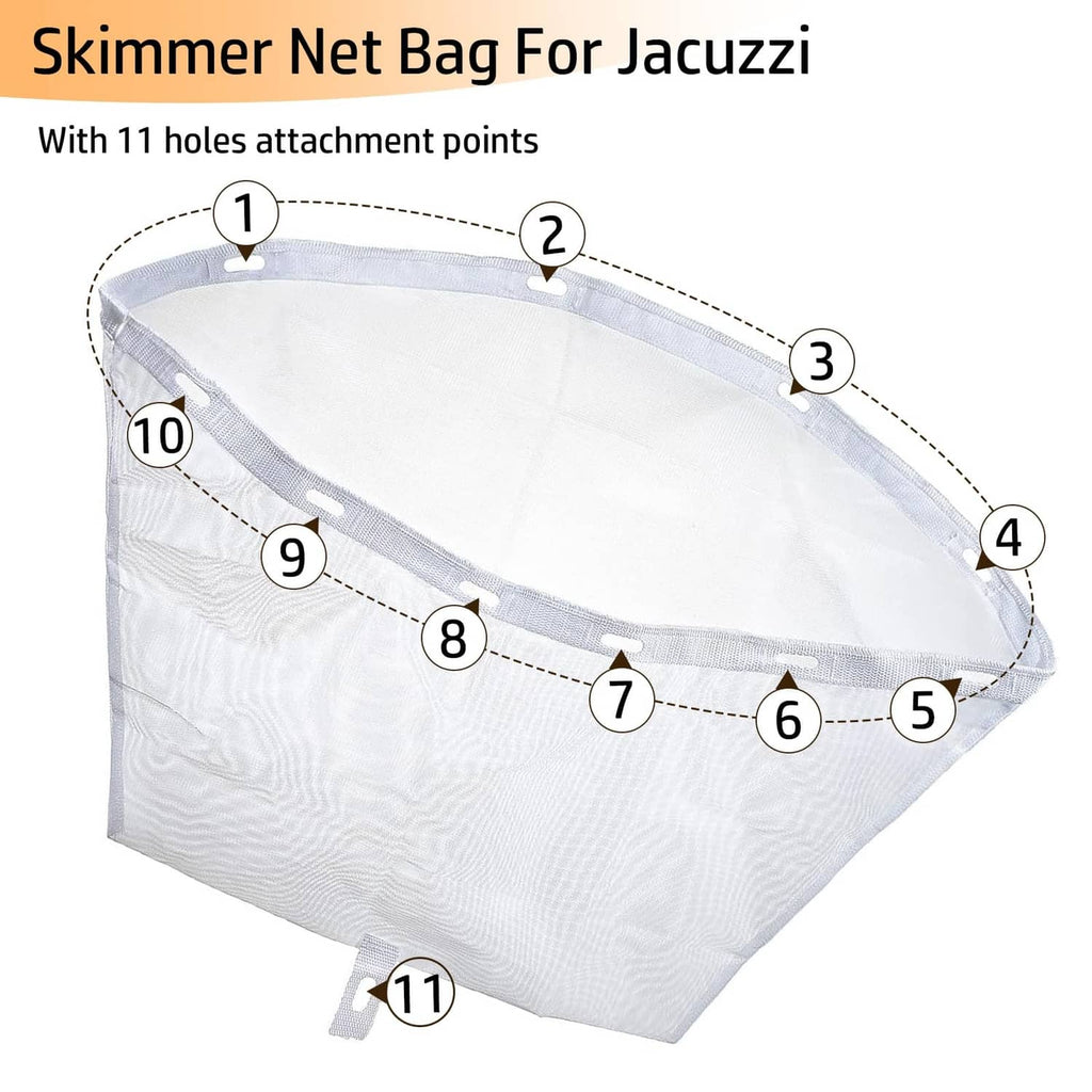 White mesh filter net bag with gray rim and 11 attachment point markers