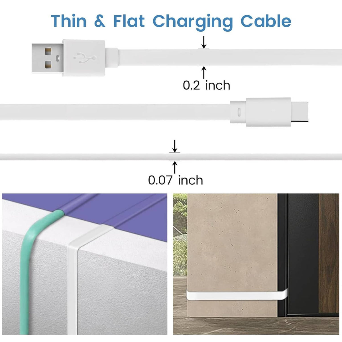 Thin, flat white USB cable design for low-profile routing