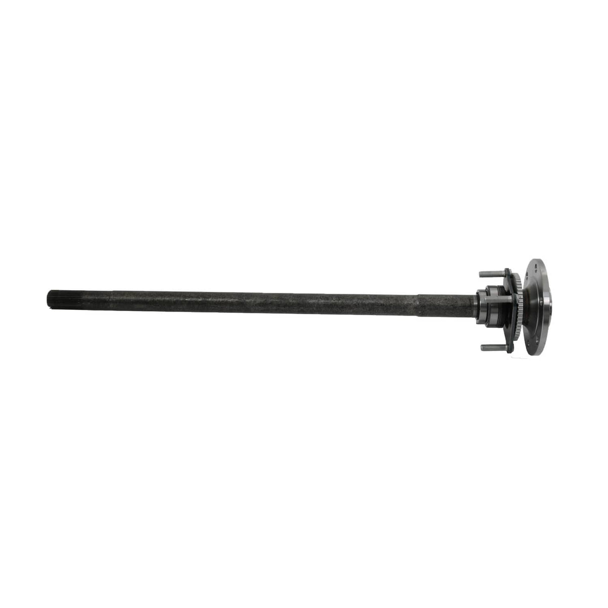 Rear axle shaft with bearing end and mounting flange, long view