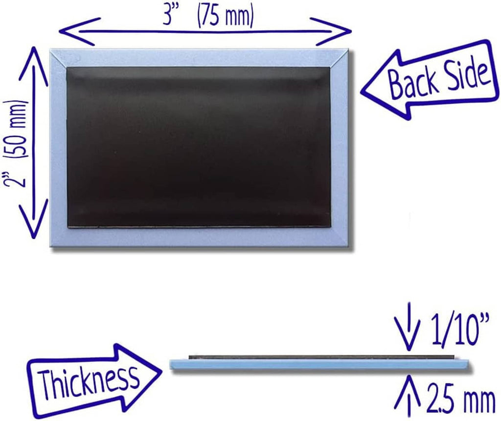 Rectangular Los Angeles fridge magnet, silver frame, dark back side