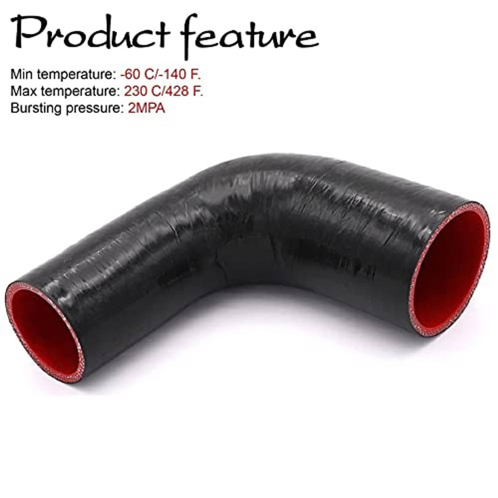 Black 90-degree silicone elbow hose coupler with red inner, curved passage
