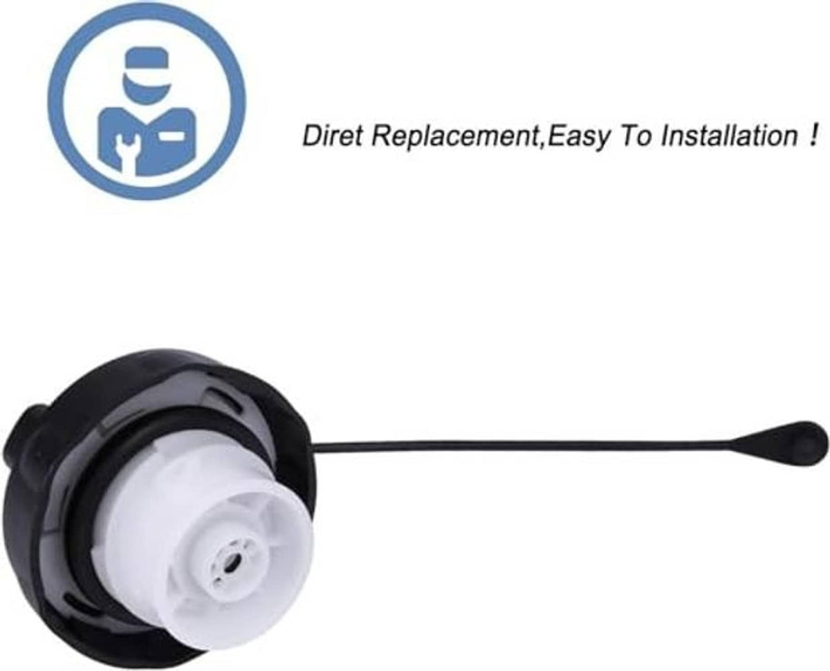 Fuel tank filler cap with release handle and black tether cord