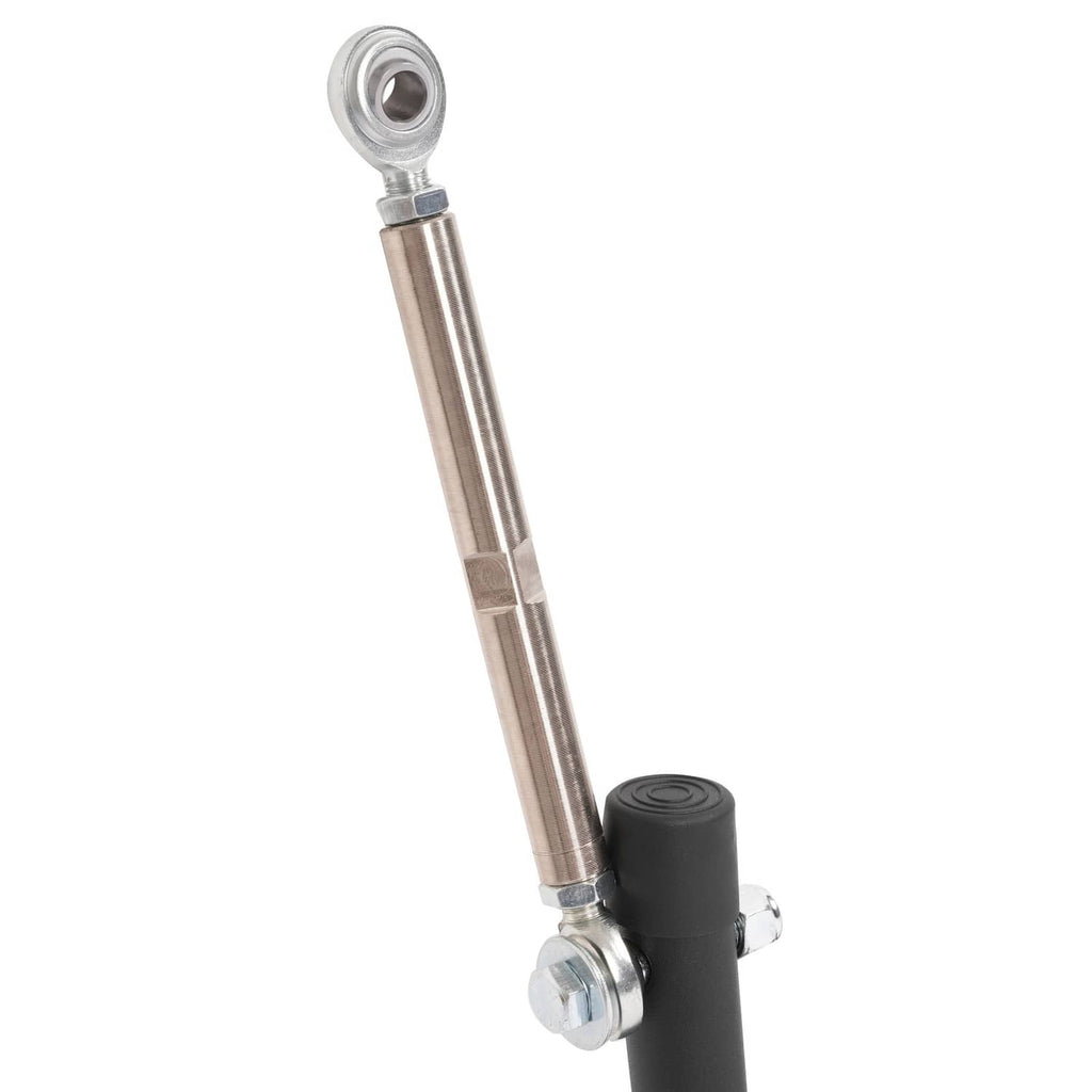 Threaded end link for steel sway bar anti-roll kit with rubber bushing and mounting eye