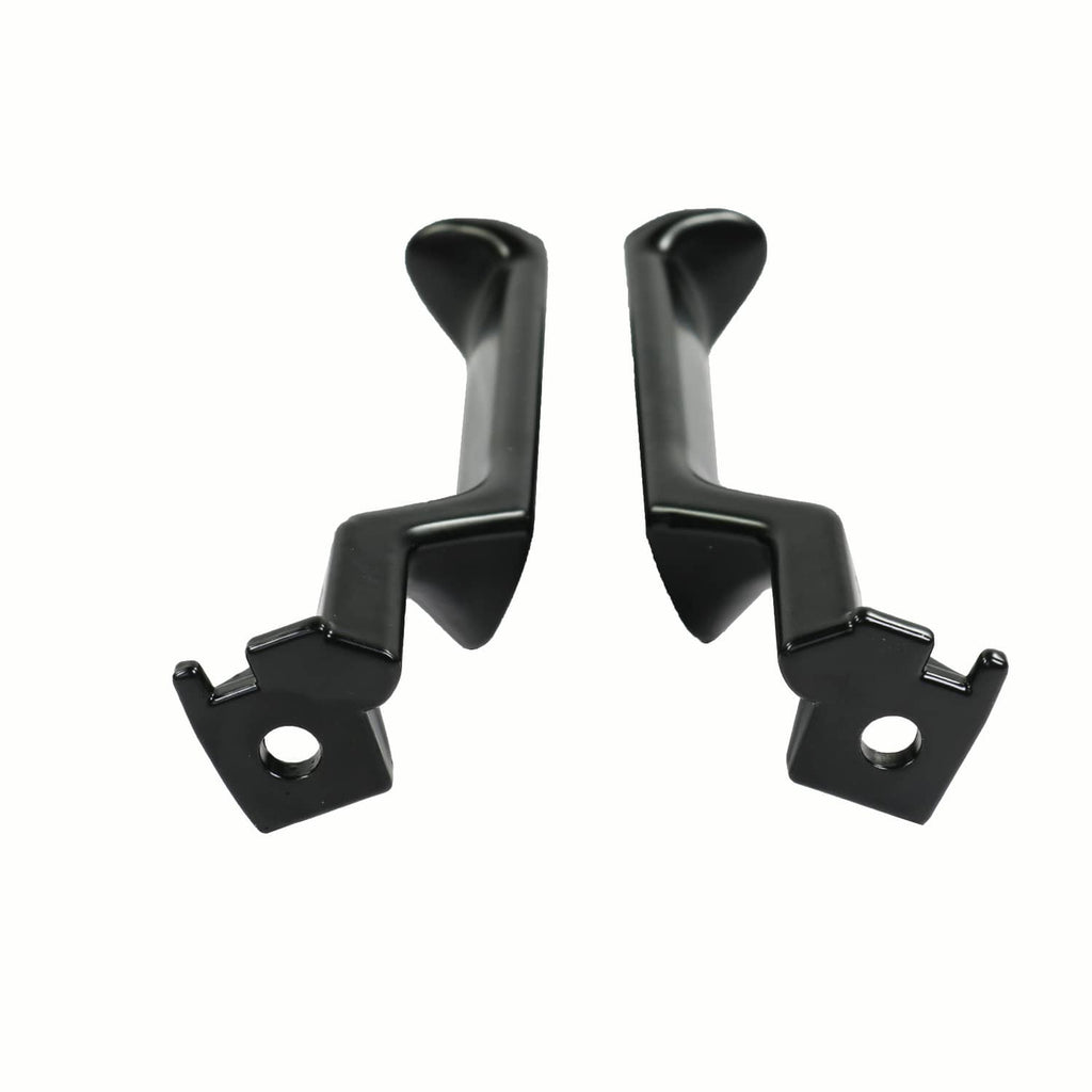 Pair of black metal inside door handles with mounting tabs