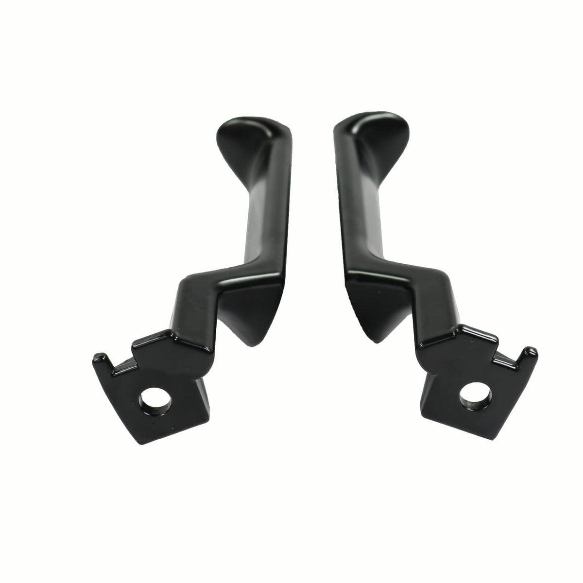 Pair of black metal inside door handles with mounting tabs