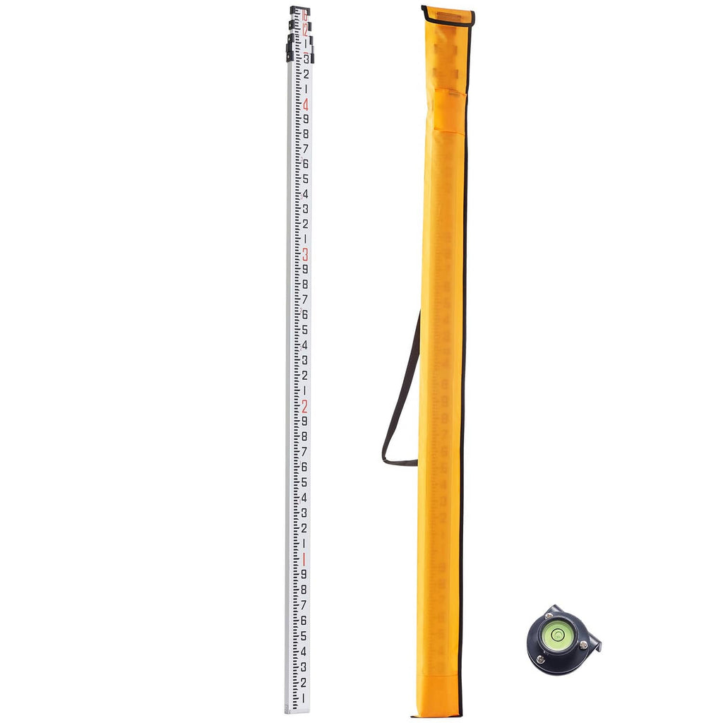 Telescopic measuring rod with yellow aluminum body and dual-sided inch scale