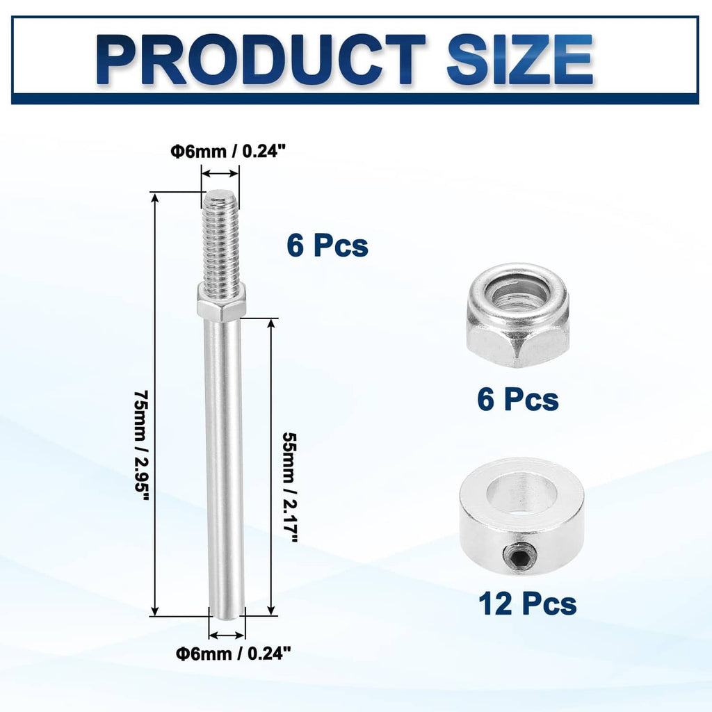 Silver landing gear axle size diagram with 6-piece shafts and 12-piece collars
