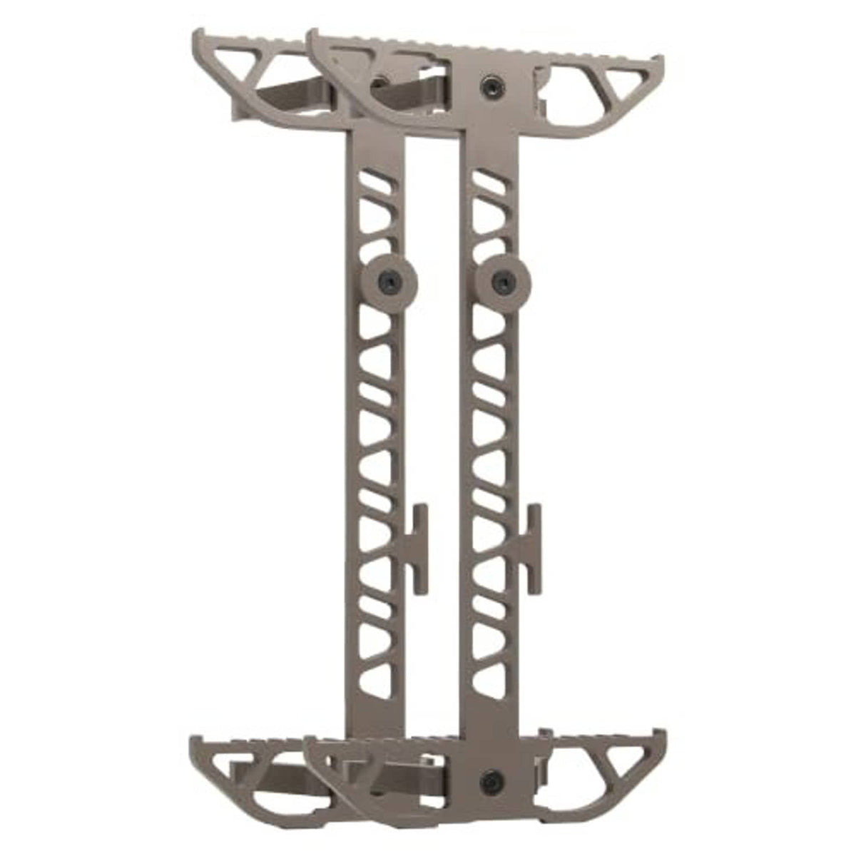 Brown aluminum climbing sticks featuring top and bottom platform grips over twin rails