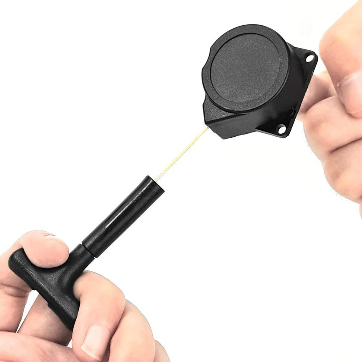 RC recoil pull starter with black housing and pull cord shown being pulled