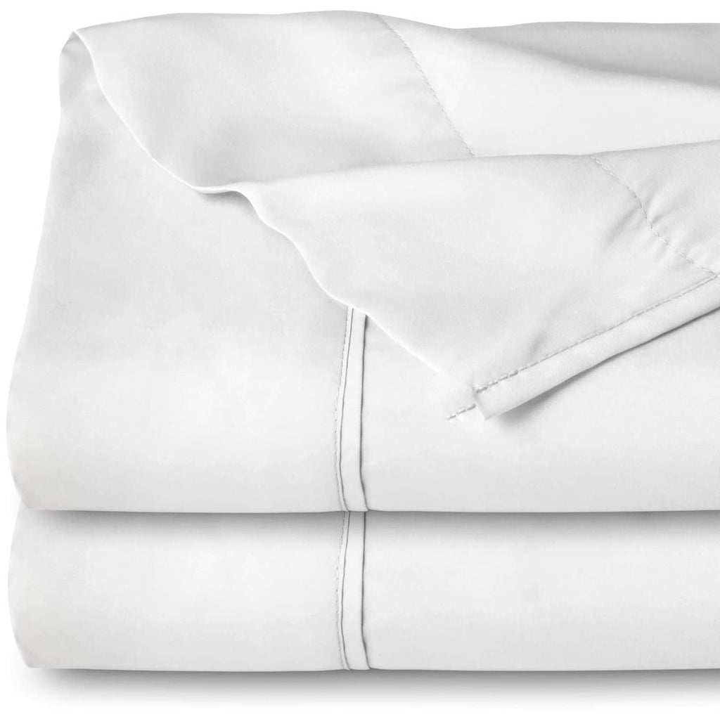 White twin flat sheet set with stitched seams and smooth, brushed microfiber look