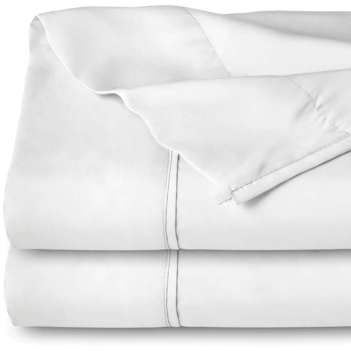 White twin flat sheet set with stitched seams and smooth, brushed microfiber look