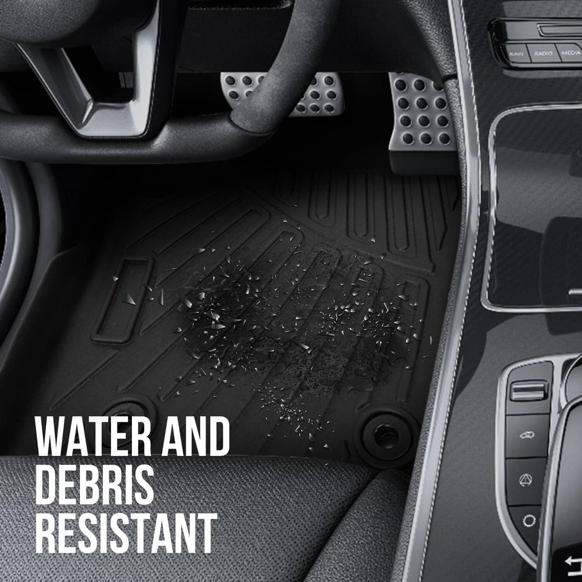 Black TPE floor mat featuring textured grip surface with raised barrier ridges