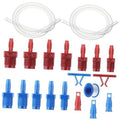 Brake master cylinder bleeder replacement kit with clear hose, blue and red fittings, clips