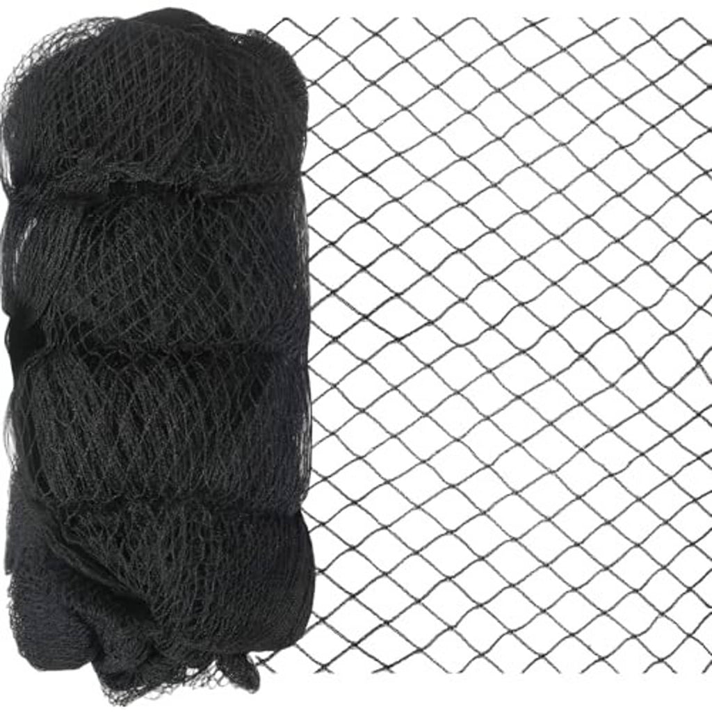 Black garden netting roll with square 5/8-inch mesh, open grid pattern.