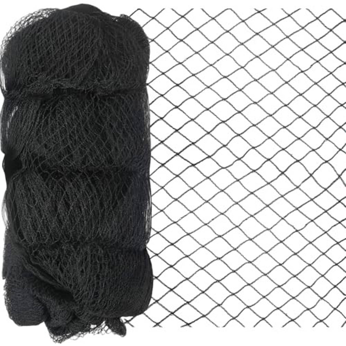 Black garden netting roll with square 5/8-inch mesh, open grid pattern.