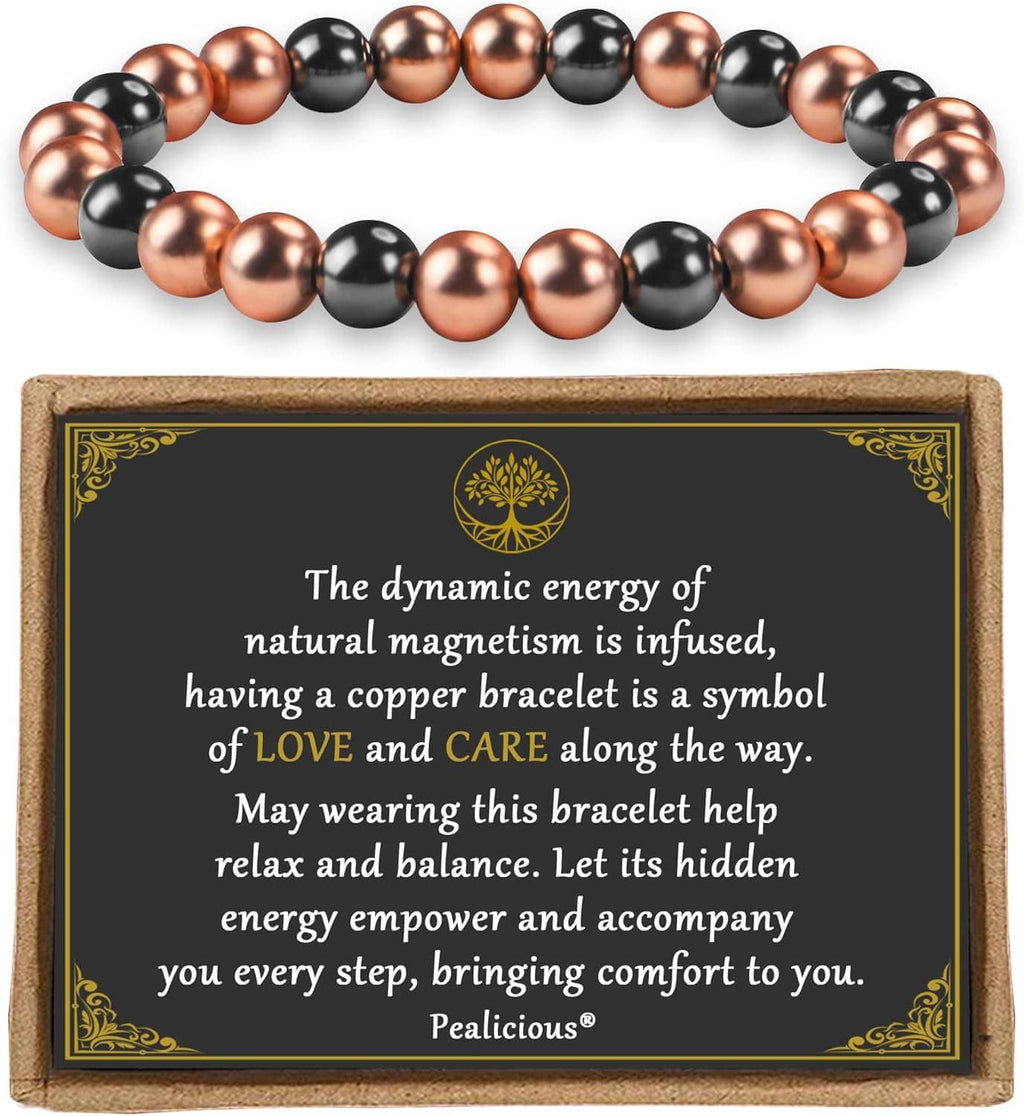 Copper and black magnetic beaded bracelet with round bead links