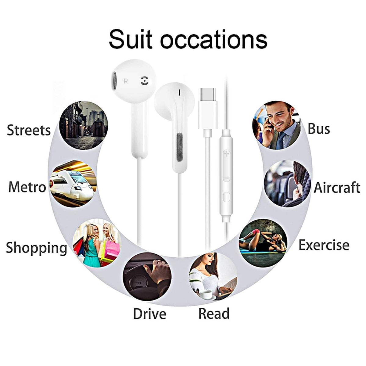 RivetOak 2 Pack USB C Headphones for iPhone 16 15 Pro Max Plus 2 Pack(White), White