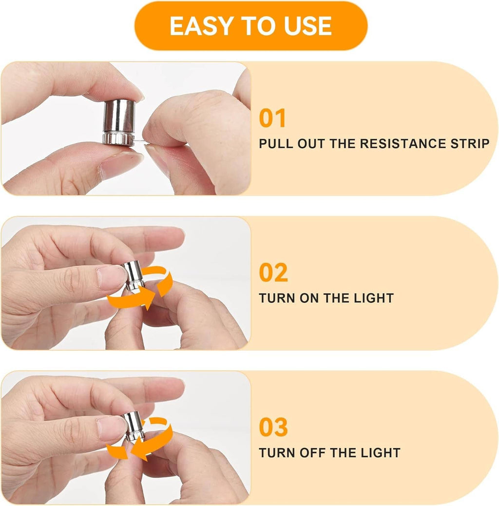 Mini LED spotlight light with instructions for removing strip and switching on/off