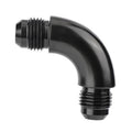 Black 90-degree male AN swivel coupler fitting with threaded ends, 6AN size