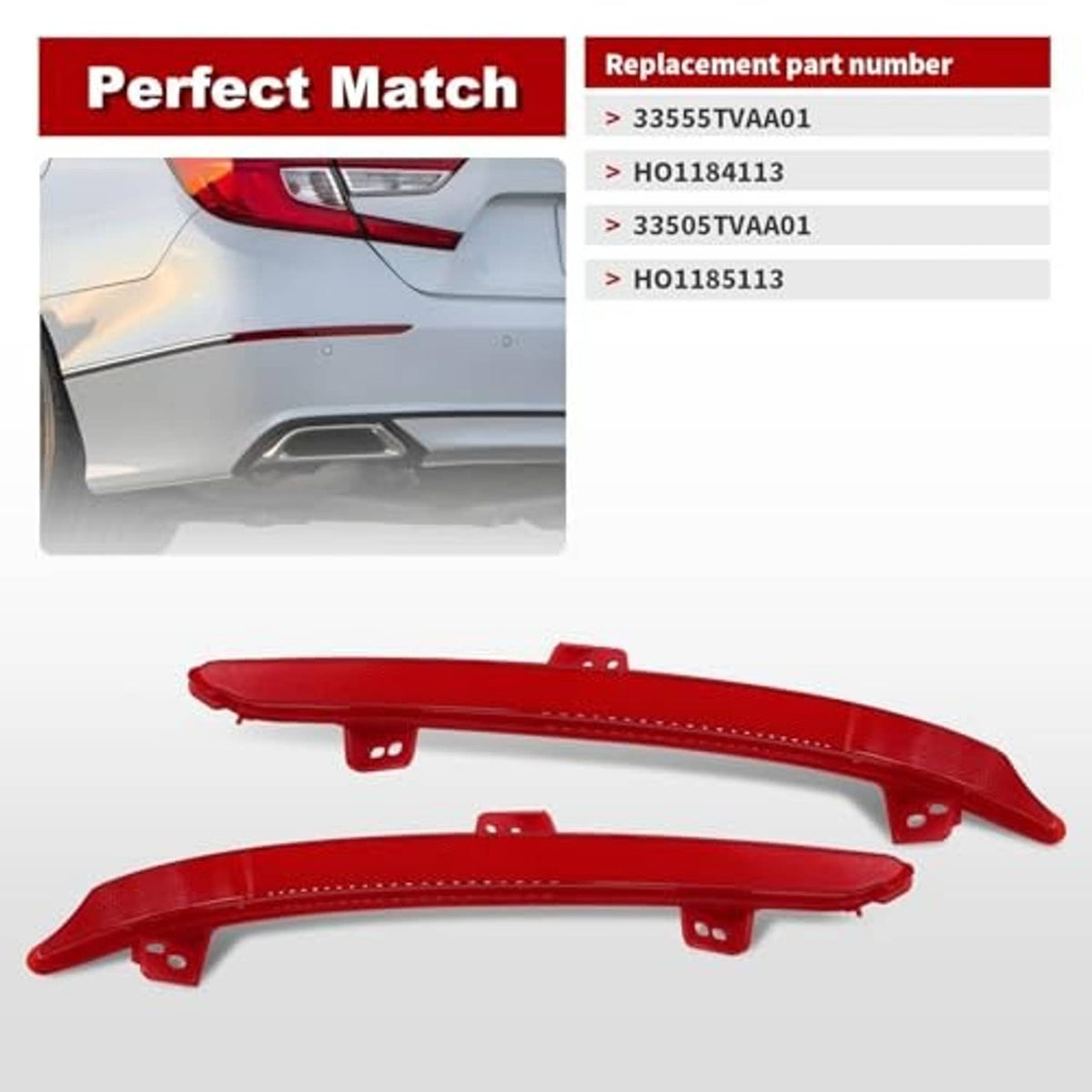 Red rear bumper reflector light pair with perforated mounting tabs